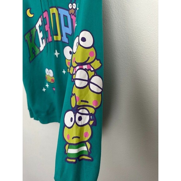 Keroppi Sanrio Pullover Hoodie Sweatshirt Fleece Turquoise Green Women's Medium - Picture 6 of 8